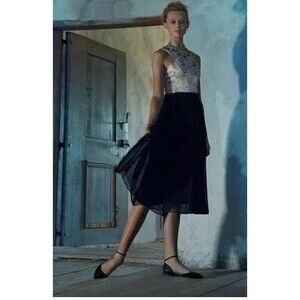 Anthropologie Nomad Morgan Carper Pleated Isobel Brocade Midi Dress Size 4